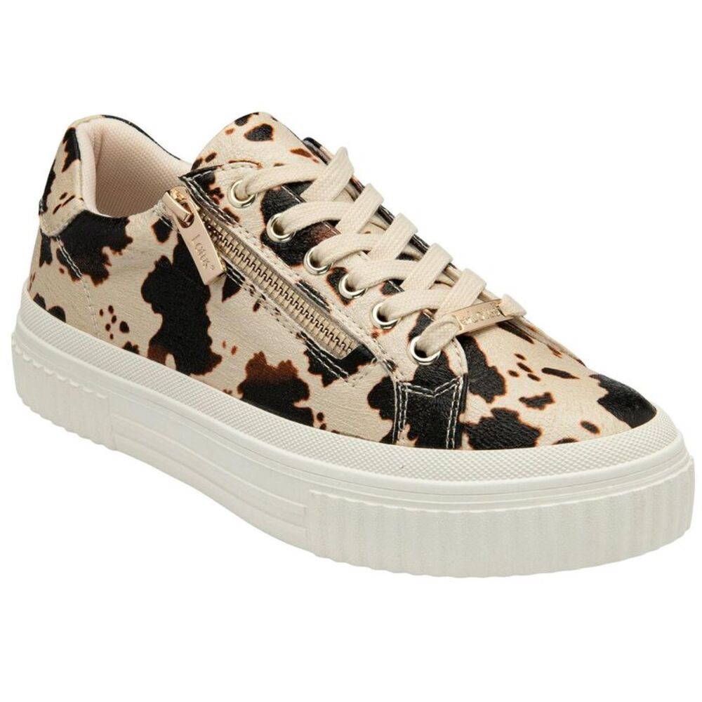 Lotus Shoes Womens/Ladies Alexa Cow Print Sneakers / Beige/Brown
